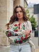 Женская льняная вышиванка цветочная блуза "Дарина" с роскошными маками и васильками 2569-48 (L) - изображение 1