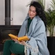 Плед кашемировый Love you. Голубой-140х200 - изображение 5