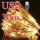 Гірлянда USB 30м, Жовта з мідного та срібного дроту від повербанка, адаптера, ноутбука, комп'ютера 5V - зображення 1