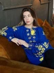Патріотична жіноча вишиванка синя "Стефанія" блуза квіткова на тканині льон-бавовна 12404-50 (XL) - зображення 5