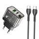 Зарядне мережеве Hoco N34 USB/Type-C QC3.0 PD20W + кабель Type-C to Type-C 1M швидка зарядка для мобільних пристроїв для телефона/смартфона Прозорий-Чорний - изображение 1