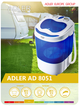 Пральна машина портативна Adler AD 8051, 3 кг, 400 Вт, міні пралка з віджимом, компактна для подорожей та дачі - изображение 6