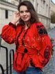 Червона жіноча вишита блуза з рішельє "Роксана" лляна вишиванка квіткова з решетилівкою і чорною вишивкою 12505-50 (XL) - зображення 6