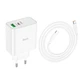 Зарядне мережеве Hoco C113A 1хUSB+1хType-C (PD+QC 65W) + кабель Type-C to Type-C для швидкої зарядки телефона/смартфона Android/Samsung Білий - изображение 3