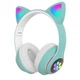 Накладные Bluetooth наушники AKS-28 с кошачьими ушками, RGB подсветка, Green - изображение 1