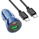 Зарядне автомобільне Hoco Z47A Type-C+USB QC PD30W 3A + кабель Type-C to Type-C із швидкою зарядкою Синій - изображение 1