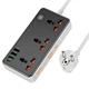 Удлинитель сетевой HOCO AC8A 3USB, Type-C, QC, 3 розетки, 1.5 м, черный - изображение 1