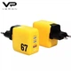 Мережевий зарядний пристрій Veron TC-67 (67 Вт, PD, QC 3.0, x2 USB Type-C, USB Type-A, блок живлення, 3A, з індикатором, швидка зарядка) - Жовтий - зображення 2
