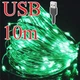 Гирлянда USB 10м, Зеленая из медной и серебряной проволоки от повербанка, адаптера, ноутбука, компьютера 5V - изображение 1