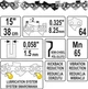 Цепь для пилы YATO l= 15"/38 см (64 звена), 0.325" (8.25 мм), Т-0.058" (1.5 мм), для шин YT-84934 (YT-84941) - изображение 3