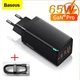 Мережевий зарядний пристрій BASEUS GaN3 Pro Fast Charger 2C+U 65W Black - зображення 1