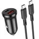 Зарядний автомобільний BOROFONE BZ18A (PD 20W) (1USB/Type-C 3A QC3.0) швидка зарядка для телефону + кабель Type-C-Type-C Чорний - изображение 3