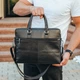 Кожаная мужская черная сумка Tiding Bag для документов и ноутбука с двумя основными отделениями - изображение 3
