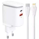Зарядне мережеве LDNIO A2423C USB/Type-C QC PD 25W адаптер + нічник + кабель Type-С to Lightning швидка зарядка для Тайп-с/Лайтнінг для Apple iPhone iPad Білий - изображение 1