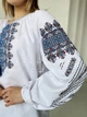 Украинская вышиванка женская белая с синей вышивкой "Гуцулка Ксеня" блуза вышитая на домотканом полотне 12549-46 (M) - изображение 2
