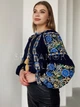 Жіноча вишиванка темно-синя бохо "Даяна" квіткова вишита блуза льняна 12525-48 (L) - зображення 2