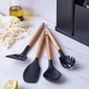 Набір кухонного приладдя на підставці 19 штук TS Kitchen із силікону з бамбуковою ручкою, чорний - зображення 5