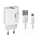 Мережевий зарядний пристрій Veron AC-62M (2.4A/2U/Micro USB кабель 1 м.) Білий - зображення 1