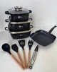 Набір посуду Higer Kitchen НК-317 квадратні каструлі та скородня 14 предметів Чорний - зображення 2
