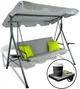 Качели садовые трехместная GardenLine KRE9987 серые 170x110x153 см + 2 подушки с навесом для летнего отдыха - изображение 1