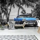 3D пальмы флизелиновые фотообои 416 x 290 см Транспорт - Старая голубая машина на стоянке+клей - изображение 2