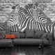 Флизелиновые черно-белые фотообои животные 254x184 см Две зебры на кирпичной стене (10113V4)+клей - изображение 8
