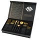 Набор столовых приборов из нержавеющей стали Portugal collection на 24 предмета Black-Gold | Черно-золотой - ножи, ложки, вилки - изображение 1