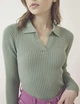 Женский джемпер POLO в рубчик, зеленый, one size (42-44) - изображение 1