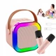 Портативная колонка с 2-мя караоке микрофонами Winso K12 Аккумуляторная с RGB подсветкой 10W Розовая - изображение 9