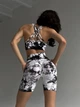 Спортивный женский костюм Marble с эффектом Push Up (топ + шорты) Бесшовный Мраморный XS-S Бело-черный (XH010000S) - изображение 5