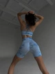 Спортивный женский костюм Marble с эффектом Push Up (топ + шорты) Бесшовный Мраморный L Голубой (XH030000L) - изображение 6