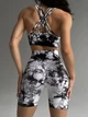 Спортивный женский костюм Marble с эффектом Push Up (топ + шорты) Бесшовный Мраморный L Бело-черный (XH010000L) - изображение 4