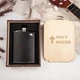 Кожаная фляга с надписью Holy water, 240 мл в подарочной деревянной коробке, Black, WOODPRESENT - изображение 1