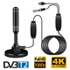 Антенна телевизионная DVB-T2 HDTV 4K Ultra HD комнатная, активная с усилителем 30&nbsp;dBi, кабель 5 метров, черная - изображение 1