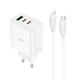 Адаптер мережевий HOCO Type-C to Lightning cable Pure power three-port C126A |1USB/2Type-C, 40W/3A, PD білий - зображення 1