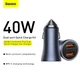 Адаптер автомобільний BASEUS Golden Contactor Pro Dual Quick Charger Car Charger |2USB, 5A/40W, QC| (CCJD-A0G) Grey - зображення 8