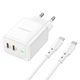 Адаптер сетевой BOROFONE Type-C to Type-C cable Reacher dual Port charger set BN9 |2Type-C, 35W/3A, PD/QC| белый - изображение 6
