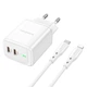 Адаптер мережевий BOROFONE Type-C to Lightning Cable Reacher dual Port charger set BN9 |2Type-C, 35W/3A, PD/QC| білий - зображення 5
