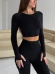 Спортивный женский костюм Seamless collection с эффектом Push Up (рашгард + леггинсы) для фитнеса и йоги Бесшовный L Черный (M07L) - изображение 2