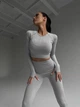 Спортивный женский костюм-двойка Seamless collection с эффектом Push Up (рашгард + леггинсы) для фитнеса и йоги L Серебро (M010L) - изображение 7