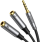 Kabel Ugreen mini-jack 3.5 mm - 2 x mini-jack 3.5 mm 0.2 m Grey (6957303852543) - obraz 1