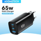 Сетевое зарядное устройство ASOMETECH GaN 65W 1USB+2Type-C Fast Charger Black - изображение 1