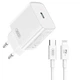 Зарядний мережевий XO CE15 PD20W 1Type-C + кабель Type-C to Lightning для iOS пристроїв iPhone Білий - зображення 1