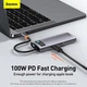 USB-хаб Type-C 6-in-1 Baseus Metal Gleam Series Multifunctional HUB Docking Station серый (CAHUB-CW0G) - изображение 6