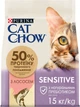 Сухой корм для взрослых кошек с чувствительной кожей и пищеварением Purina Cat Chow Sensitive с лососем 15 кг (7613035394902) - изображение 1