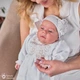 Костюм для крещения девочки с бежевой вышивкой Мамине Сонечко 62 размер Мамин цветочек велюр белый (арт. 11228-1) - изображение 2