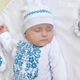 Вышитый набор одежды для крещения мальчика Мамине Сонечко 56 размер Монохром цветы вышивка нитью цвета морской волны (вышиванка, штаны, шапка и пинетки), велюр белый (арт.12221) - изображение 3
