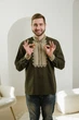 Вишиванка чоловіча Галичанка Цвітан льон хакі M - изображение 3