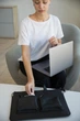 Шкіряна сумка-чохол для ноутбука 14" Apple / Asus / Dell / Lenovo / HP / Honor / Acer / Huawei / Xiaomi - (LC-01) - Чорний - изображение 5