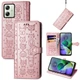 Чехол Embossed Cat and Dog для Motorola Moto G54 / G54 Power книжка кожа PU с визитницей розовое золото - изображение 1